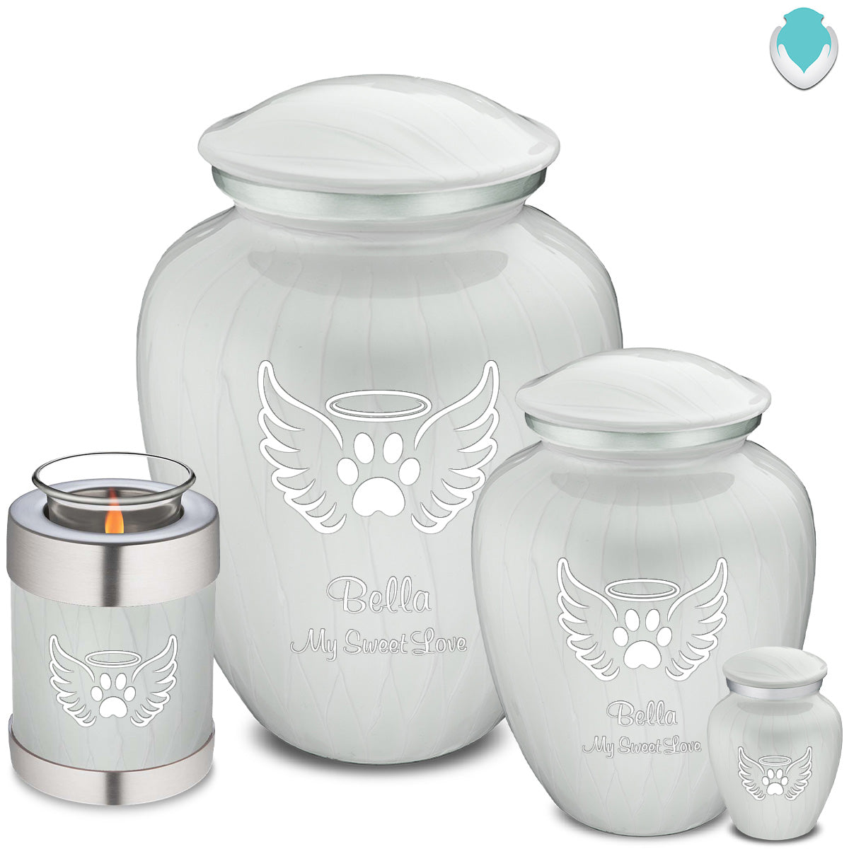 Candle Holder Embrace Pearl White Pet Angel Wings Cremation Urn