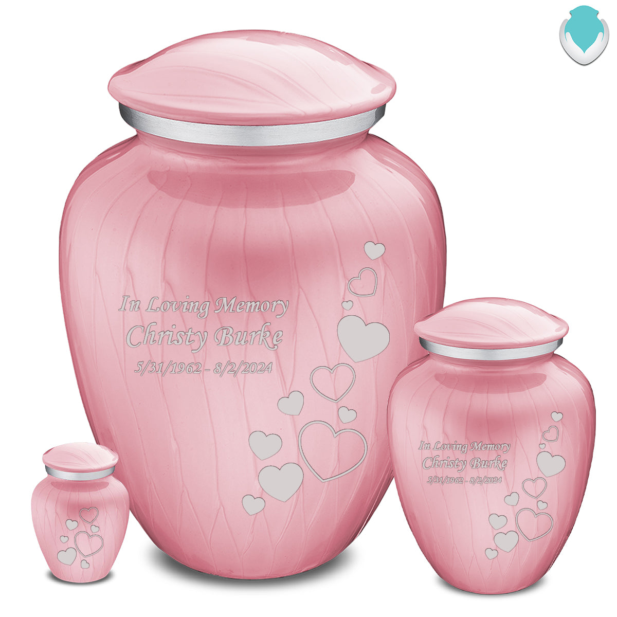 Adult Embrace Pearl Pink Floating Heart Cremation Urn