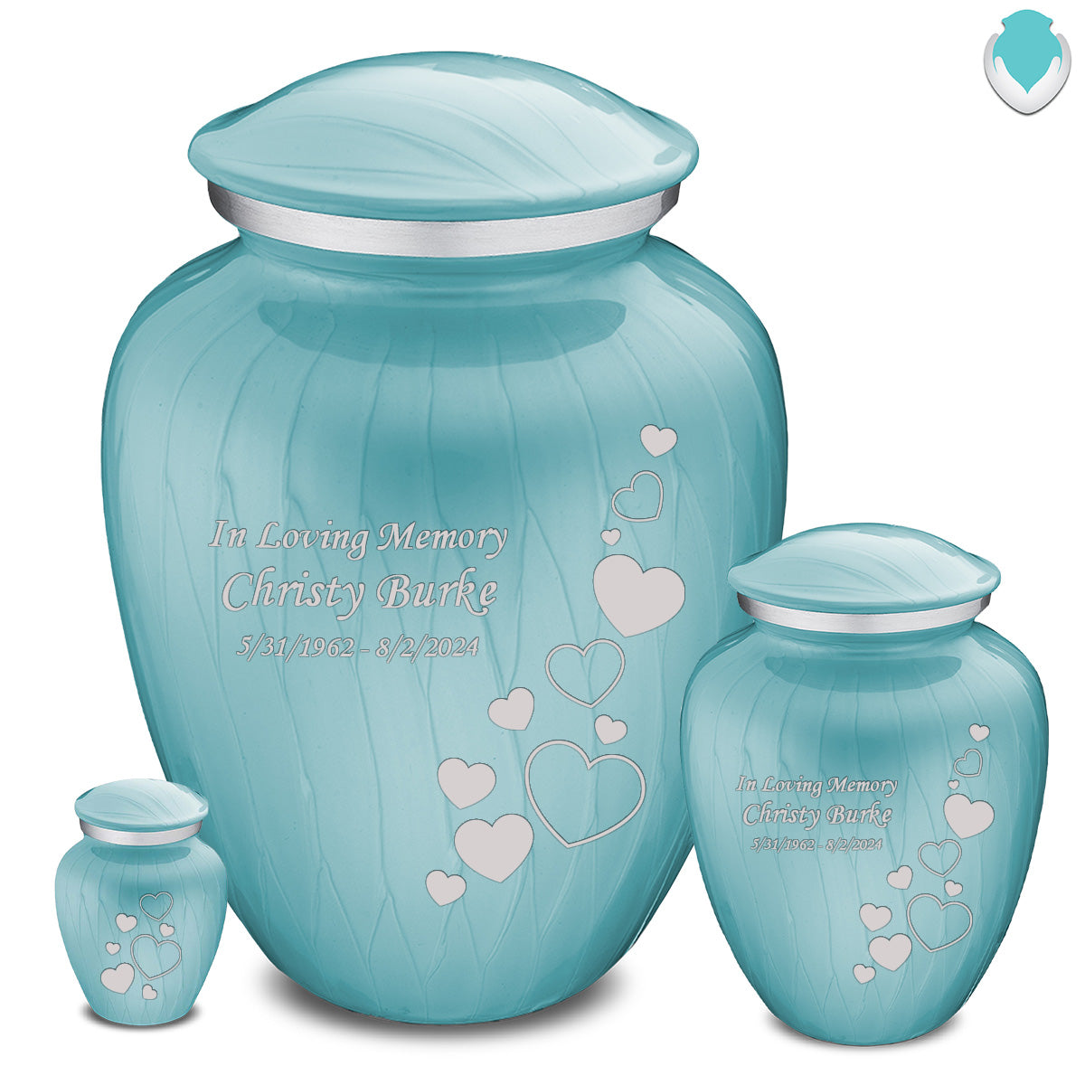Adult Embrace Pearl Light Blue Floating Heart Cremation Urn