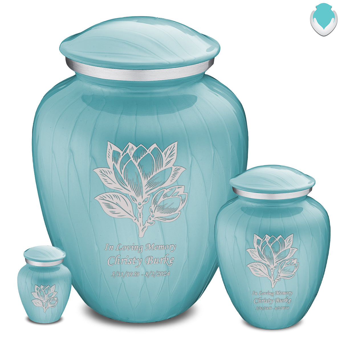 Adult Embrace Pearl Light Blue Magnolia Flower Cremation Urn