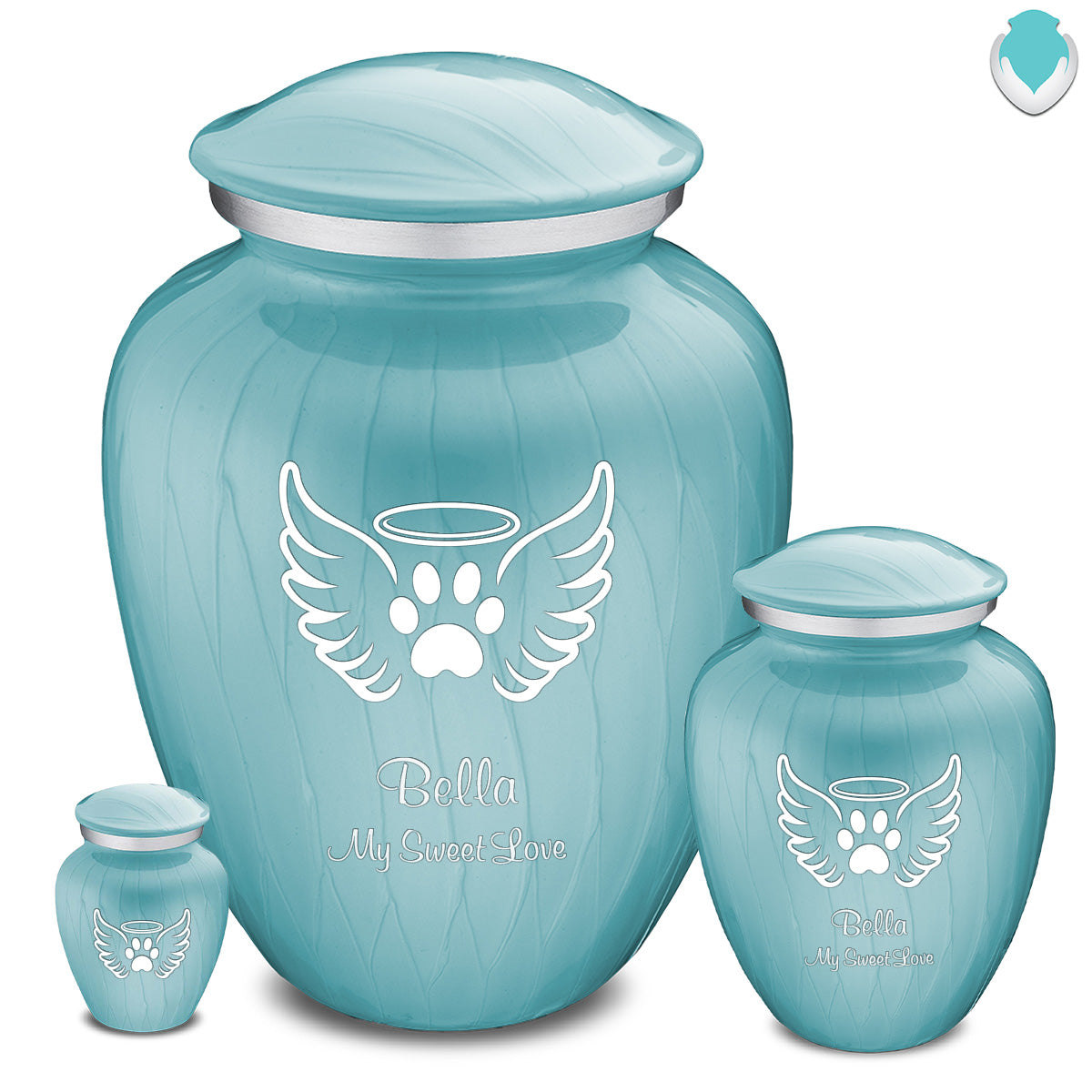 Medium Embrace Pearl Light Blue Pet Angel Wings Cremation Urn