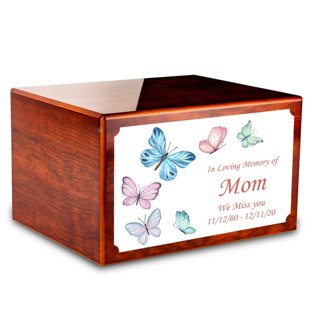 Custom Printed Heritage Rosewood Butterflies Wood Box Cremation Urn