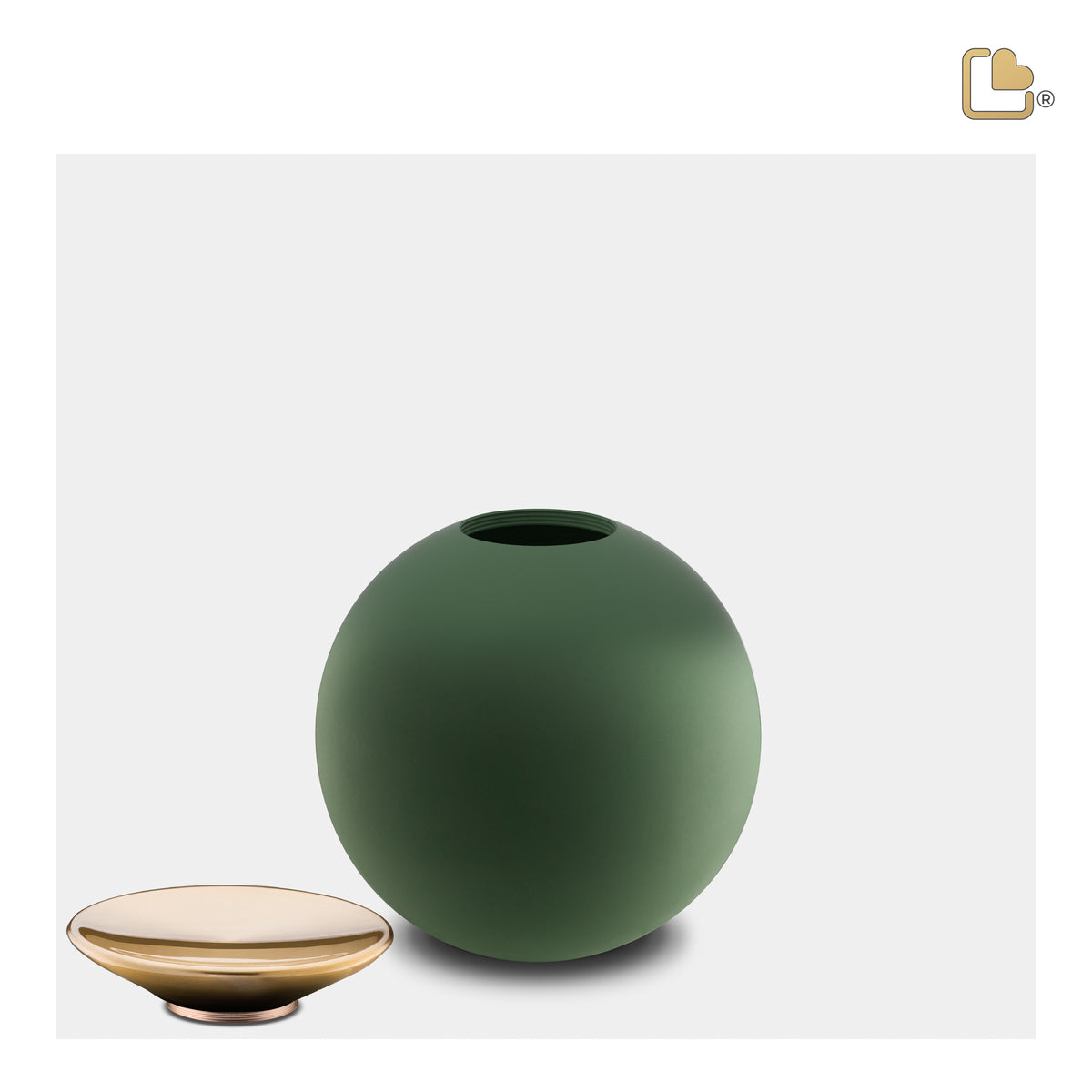 Crescent Sphere Keepsake Urn Sage Green & Brushed Gold