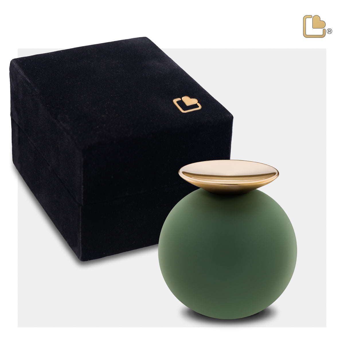 Crescent Sphere Keepsake Urn Sage Green & Brushed Gold