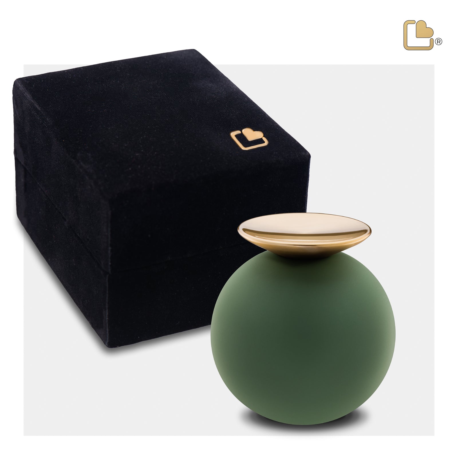 Crescent Sphere Keepsake Urn Sage Green & Brushed Gold