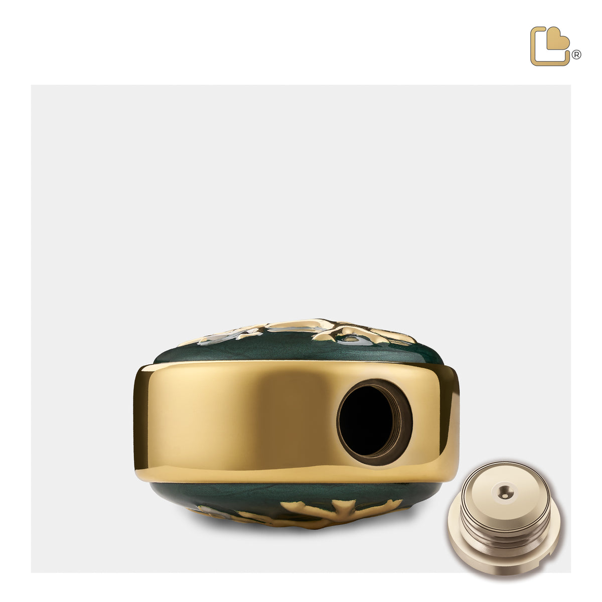 Tree of Love Keepsake Urn Pearl Green & Polished Gold