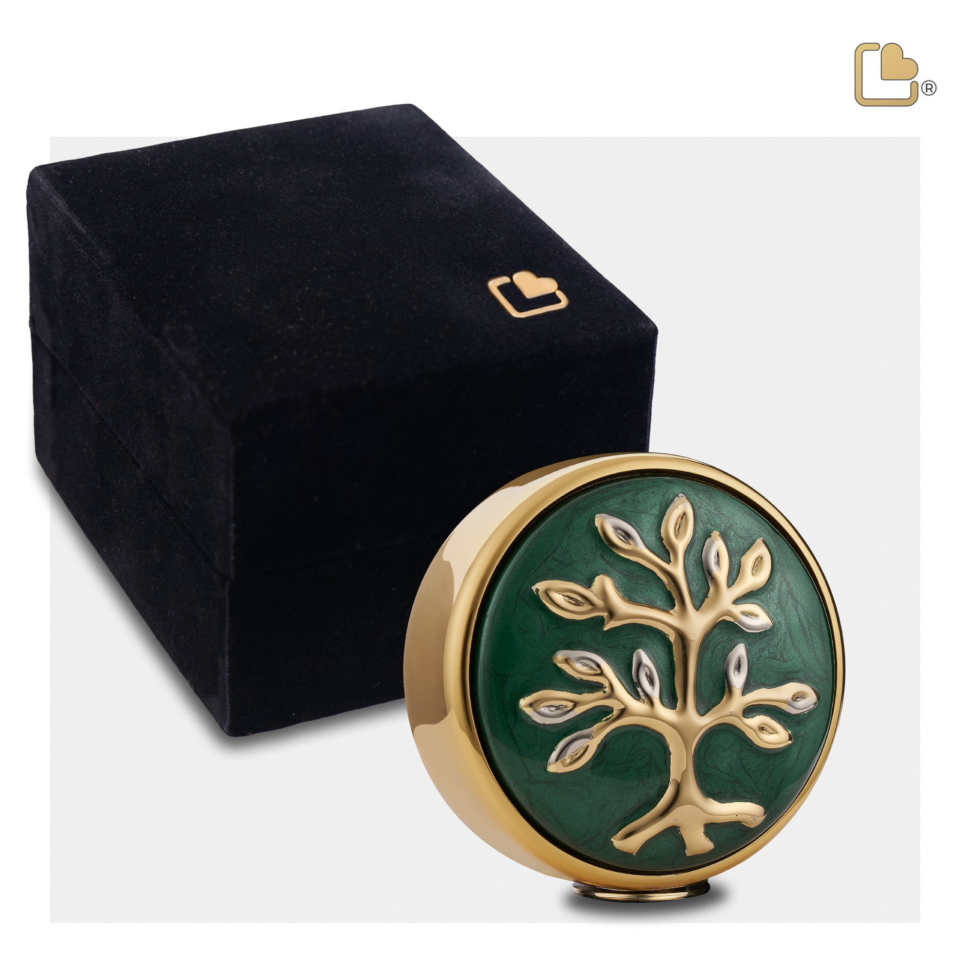 Tree of Love Keepsake Urn Pearl Green & Polished Gold