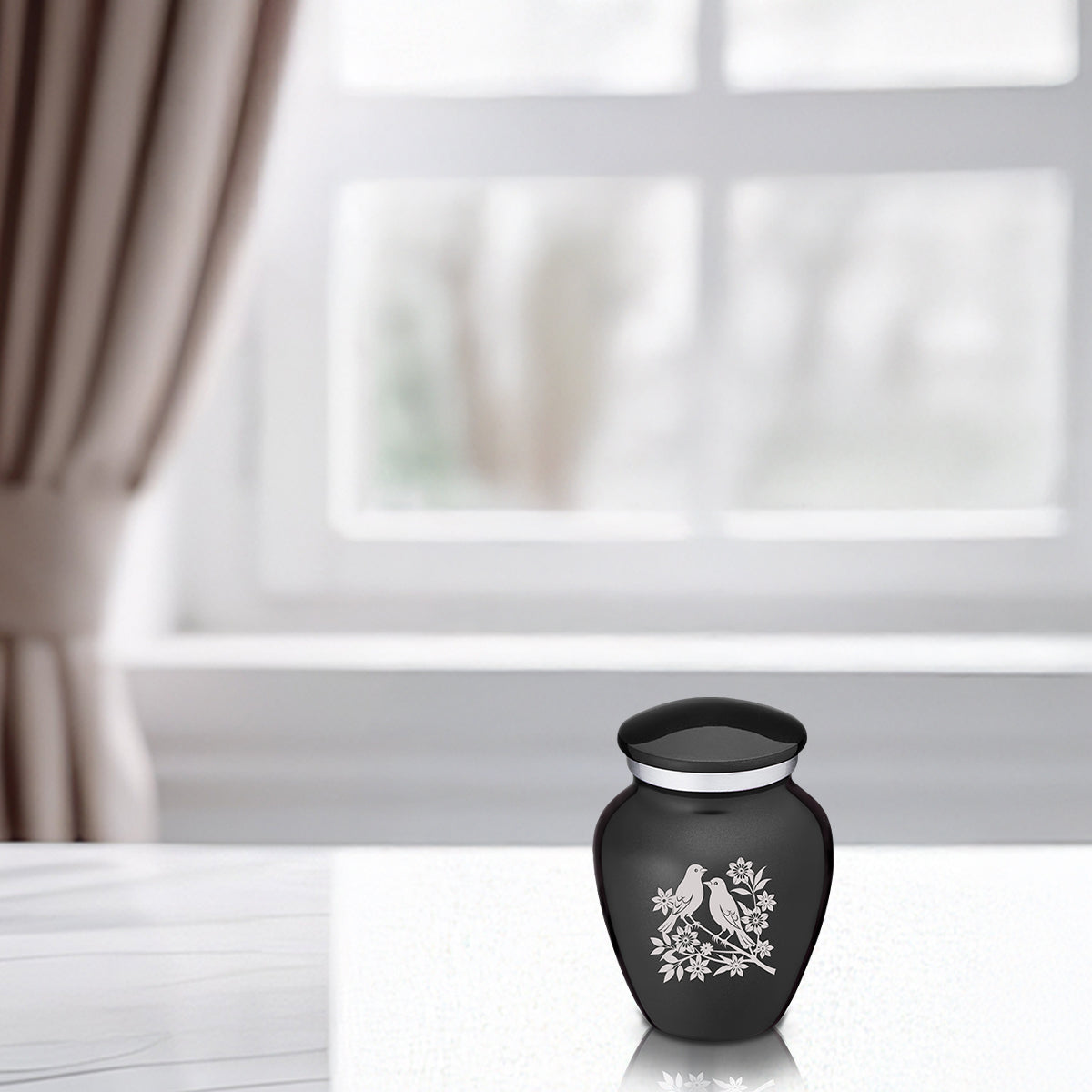 Keepsake Embrace Charcoal Black Songbirds Cremation Urn