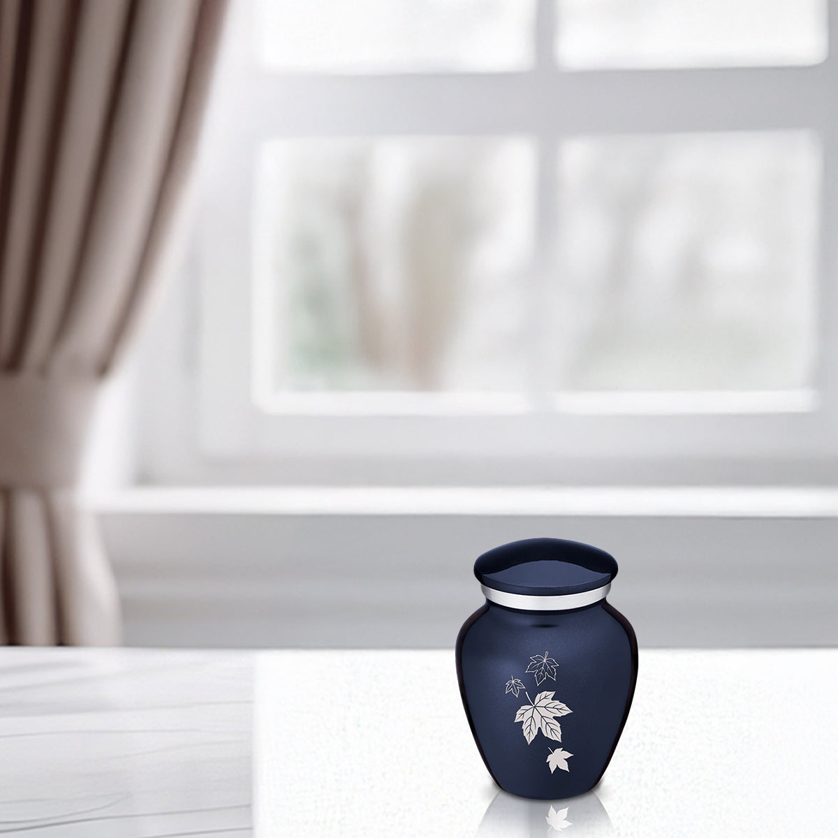Keepsake Embrace Cobalt Blue Falling Leaves Cremation Urn