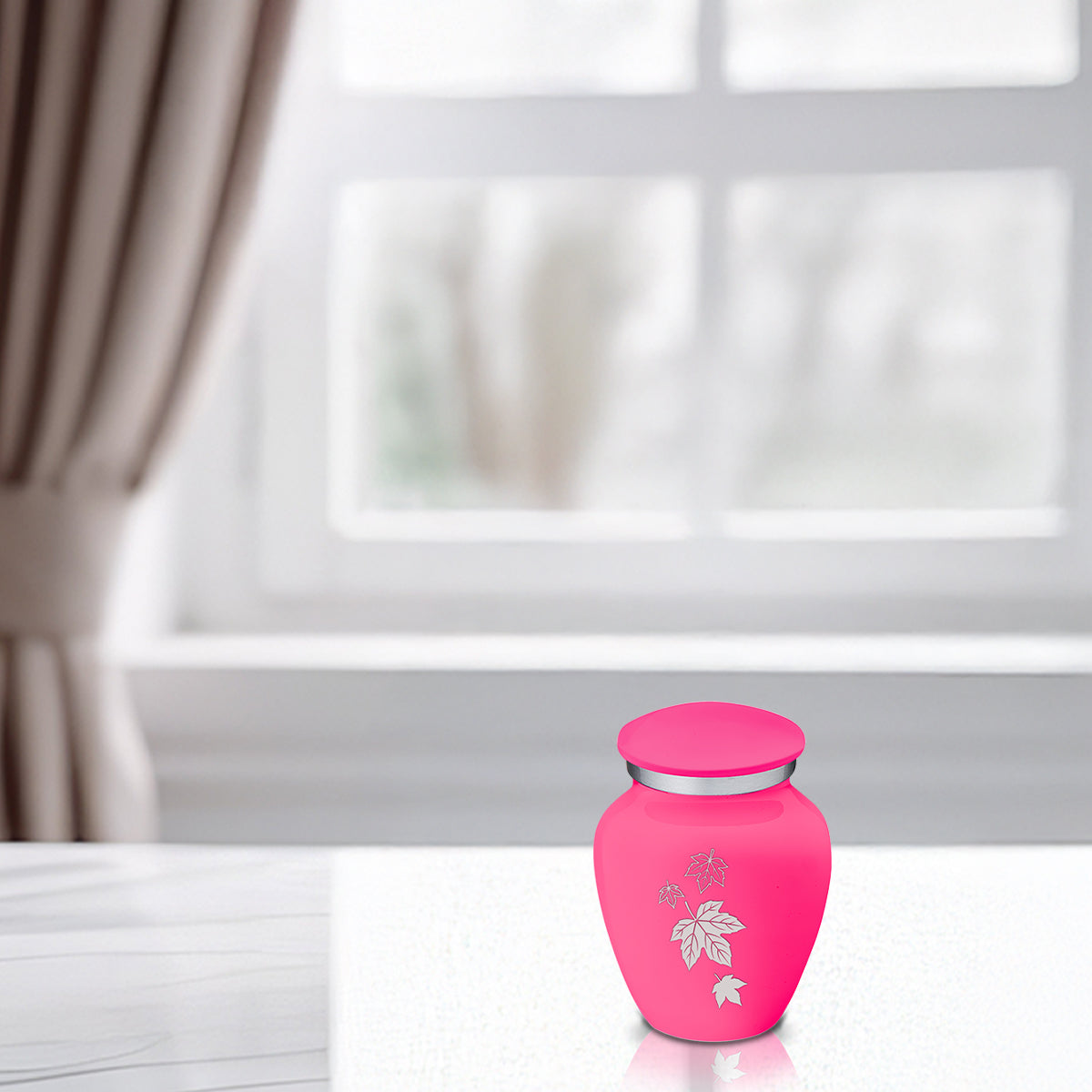Keepsake Embrace Bright Pink Falling Leaves Cremation Urn