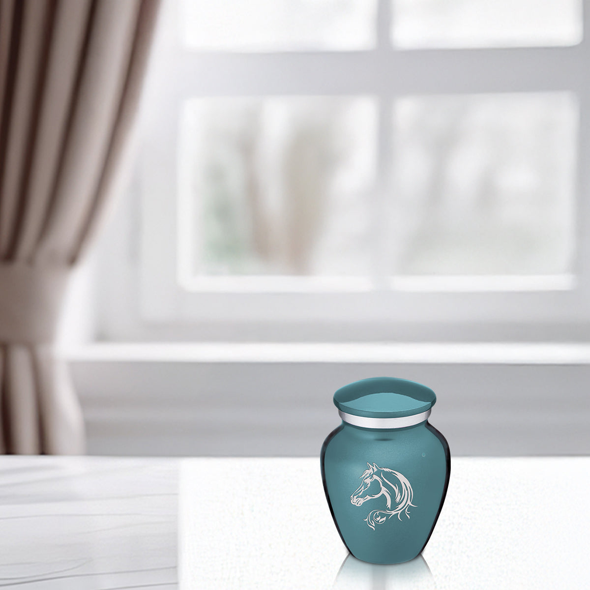 Keepsake Embrace Teal Horse Cremation Urn