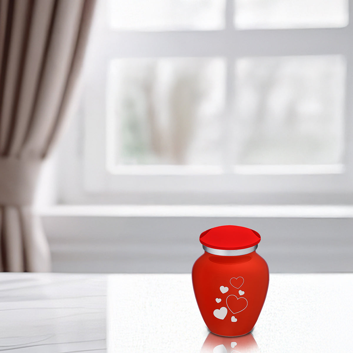 Keepsake Embrace Bright Red Floating Heart Cremation Urn