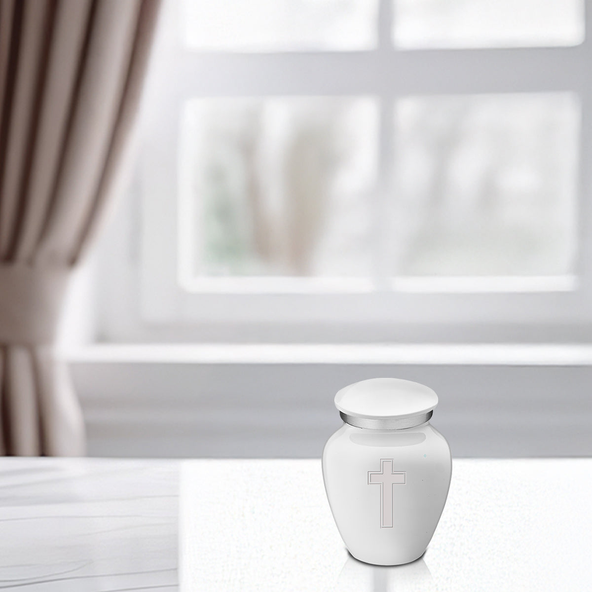 Keepsake Embrace White Simple Cross Cremation Urn