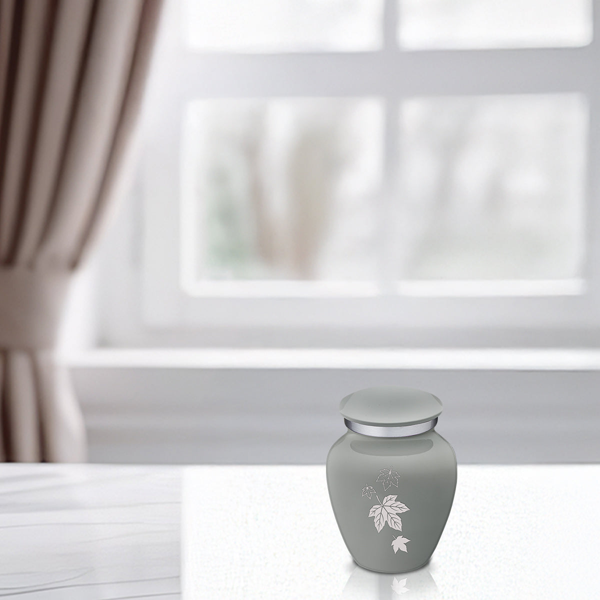 Keepsake Embrace Slate Grey Falling Leaves Cremation Urn