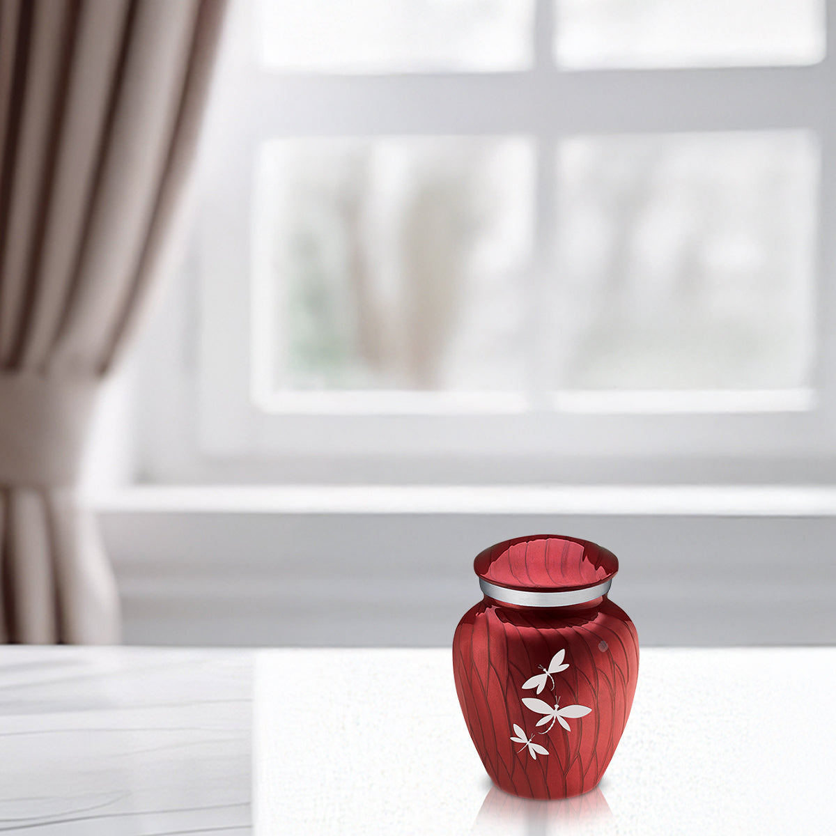 Keepsake Embrace Pearl Candy Red Dragonflies Cremation Urn