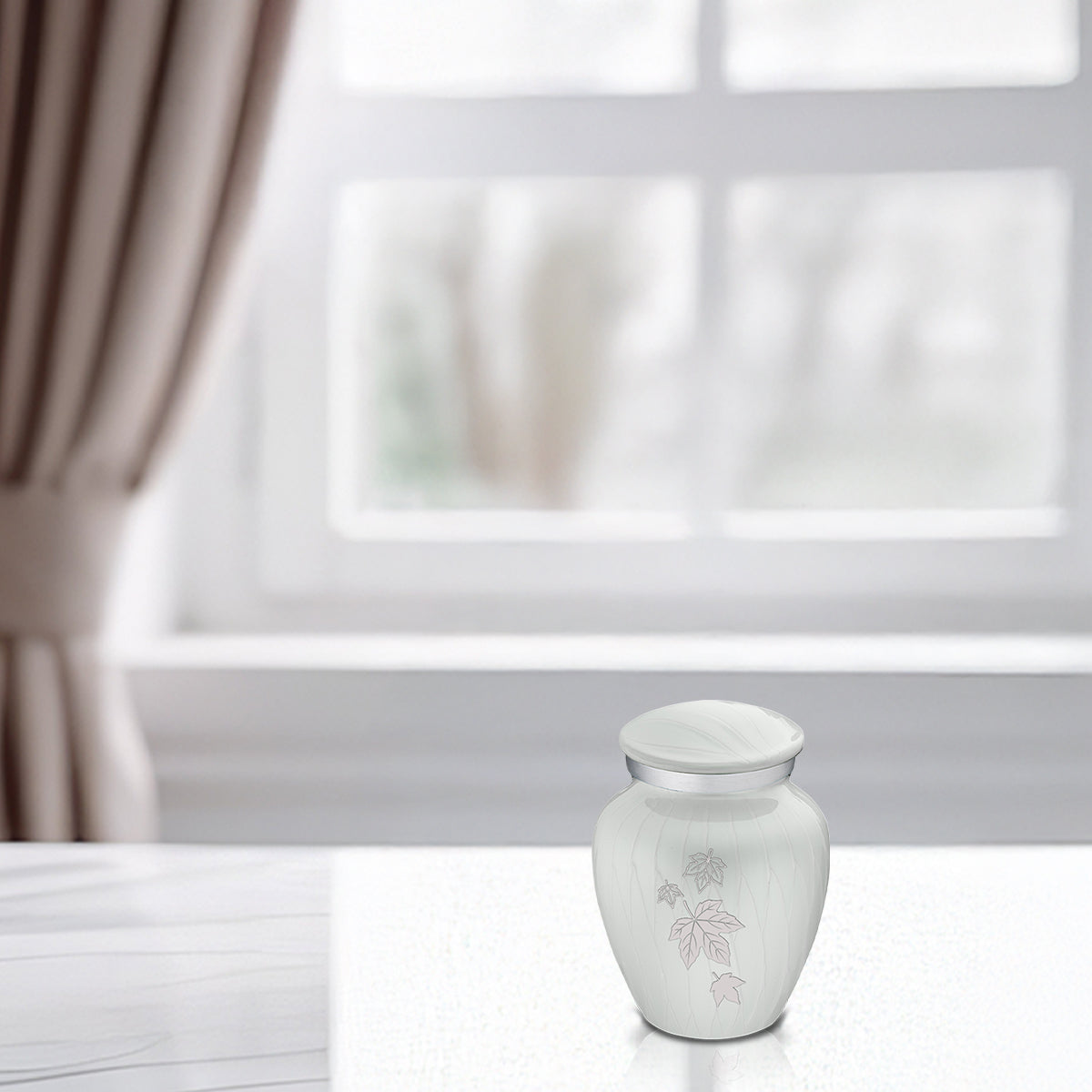 Keepsake Embrace Pearl White Falling Leaves Cremation Urn