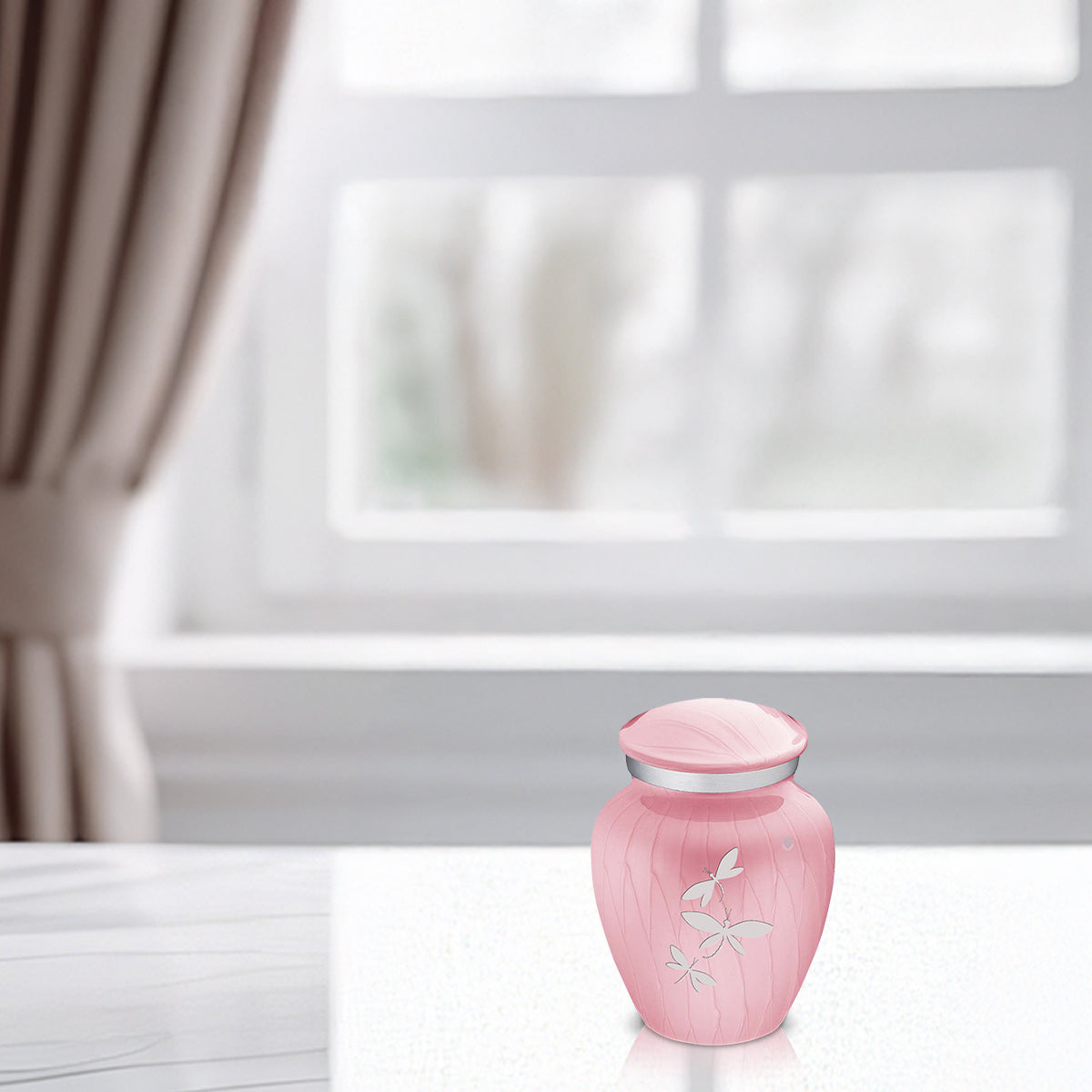 Keepsake Embrace Pearl Light Pink Dragonflies Cremation Urn