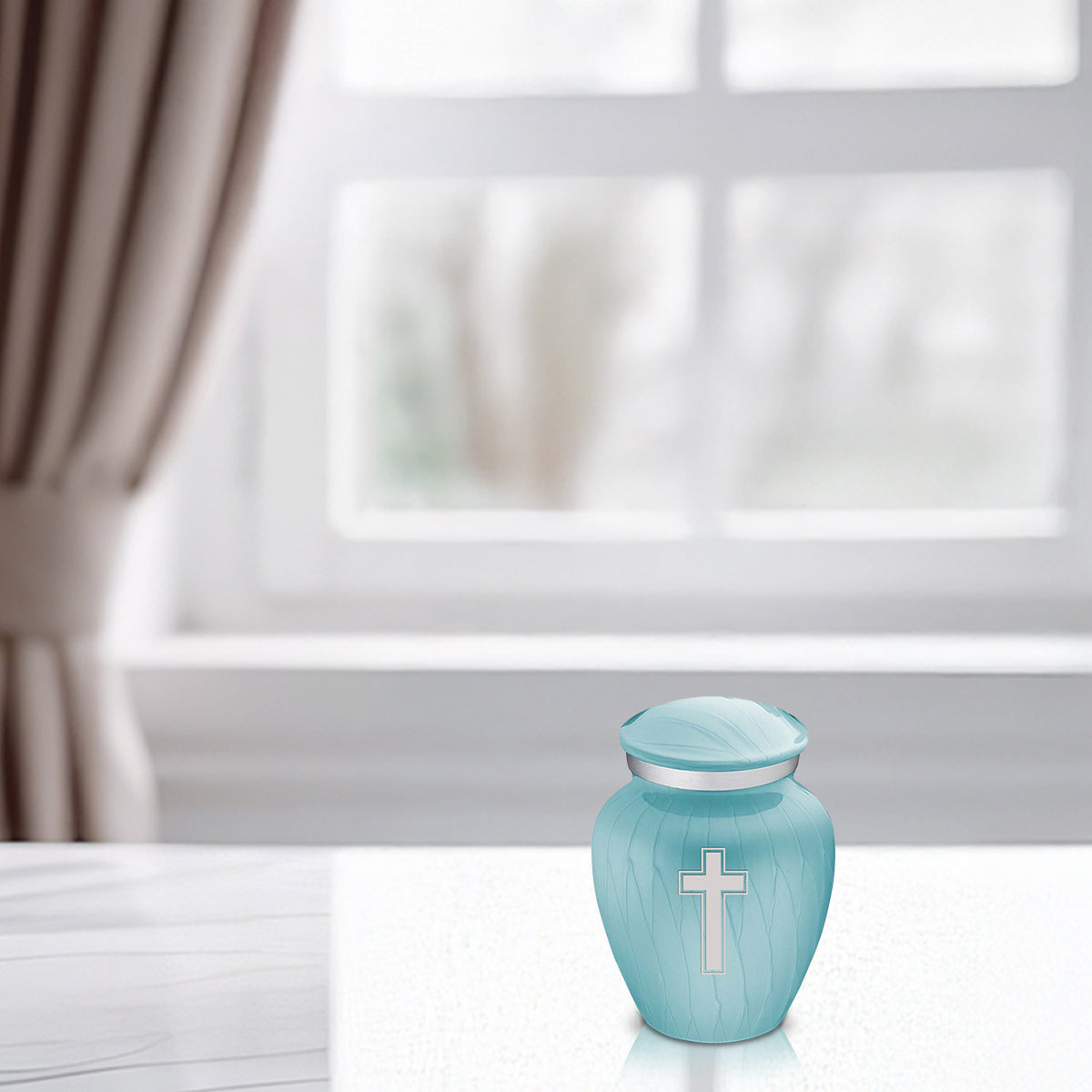 Keepsake Embrace Pearl Light Blue Simple Cross Cremation Urn