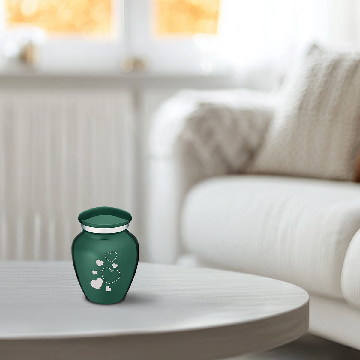 Keepsake Embrace Green Floating Heart Cremation Urn