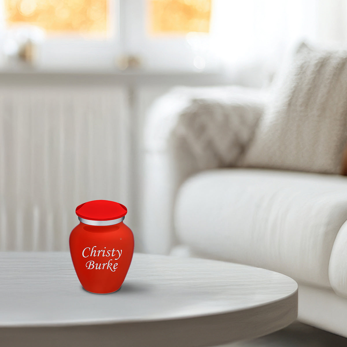 Keepsake Embrace Bright Red Custom Engraved Cremation Urn