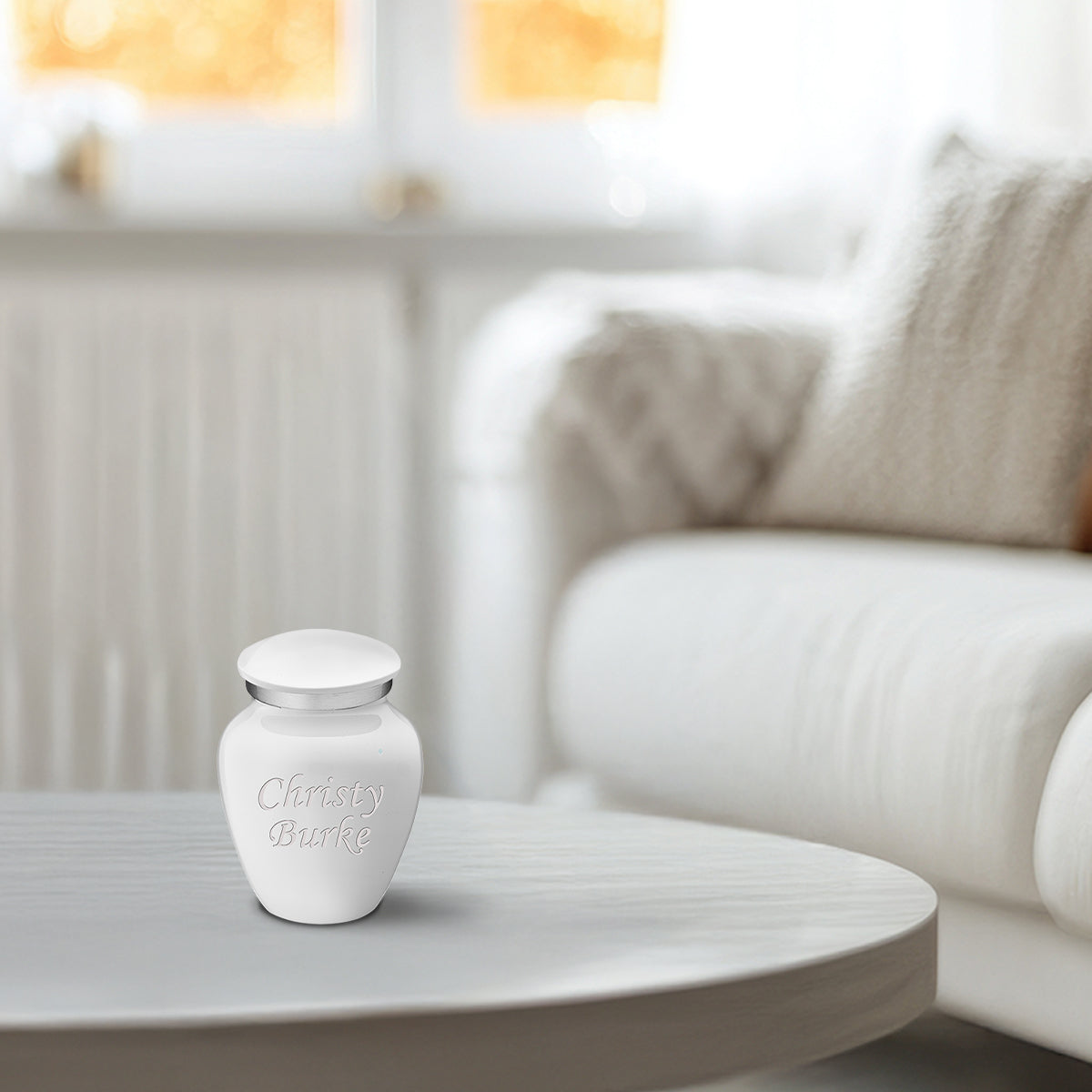 Keepsake Embrace White Custom Engraved Cremation Urn