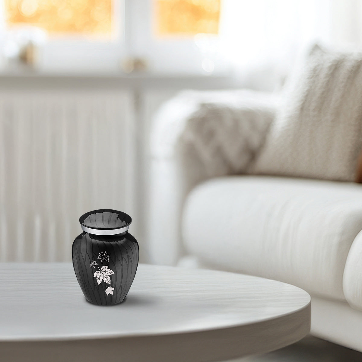 Keepsake Embrace Pearl Black Falling Leaves Cremation Urn