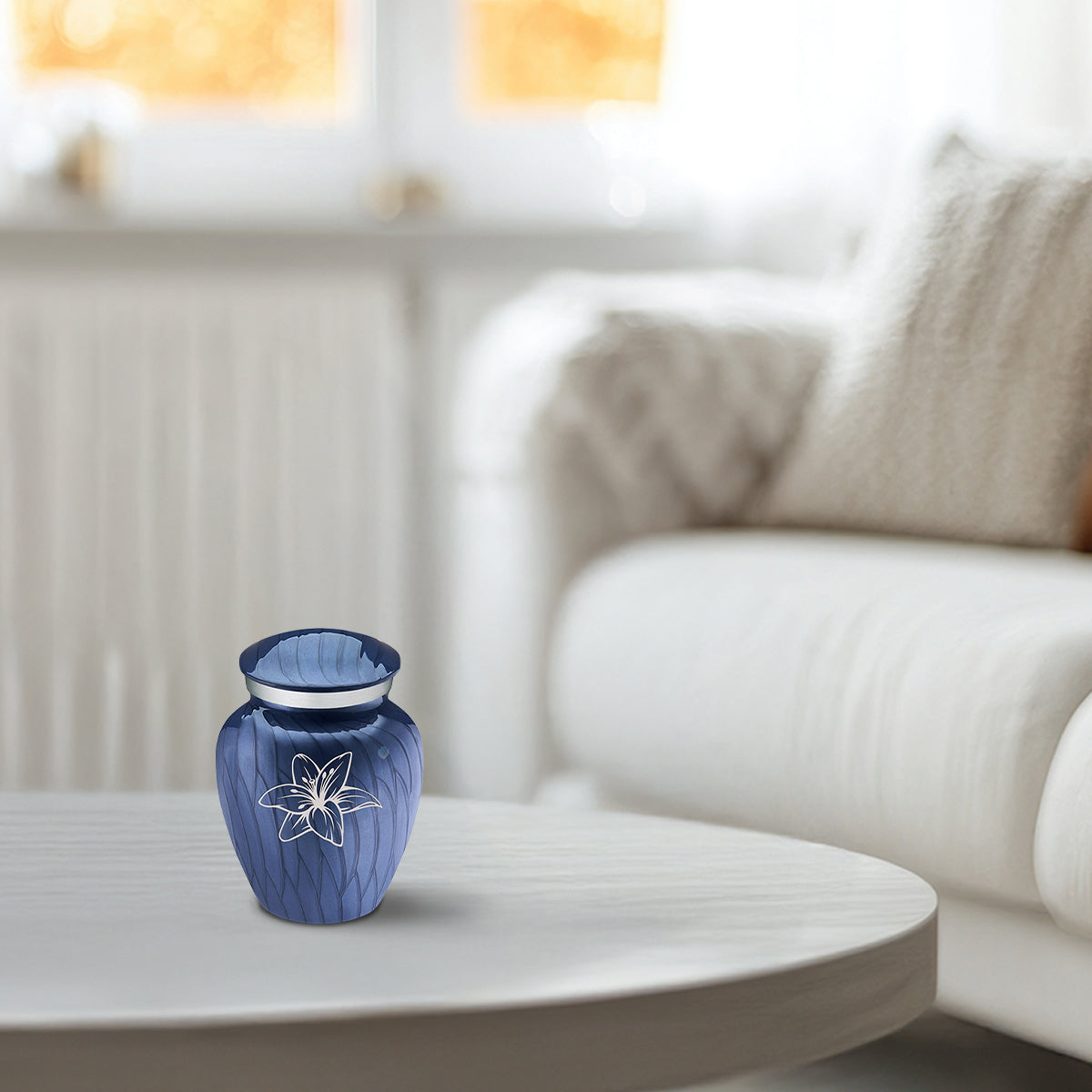 Keepsake Embrace Pearl Cobalt Blue Lily Cremation Urn