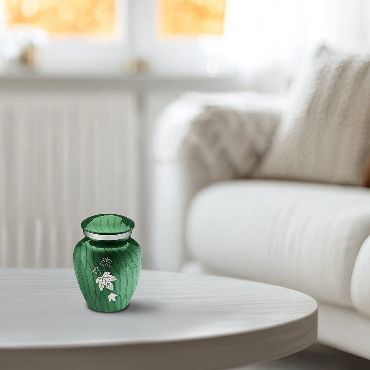 Keepsake Embrace Pearl Green Falling Leaves Cremation Urn