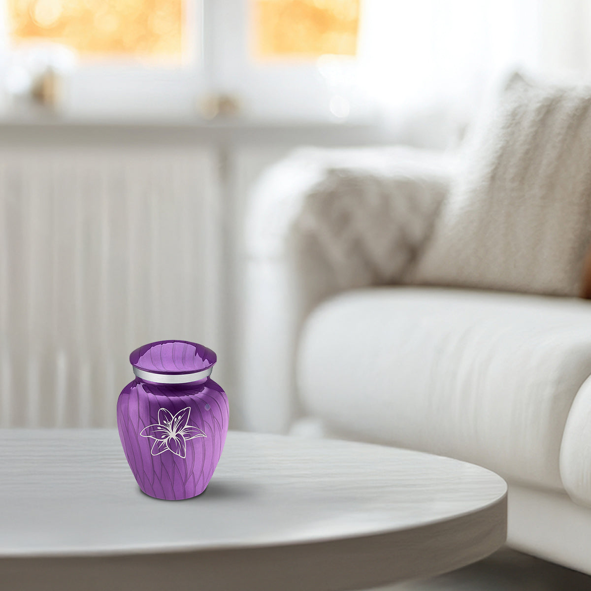 Keepsake Embrace Pearl Purple Lilies Cremation Urn