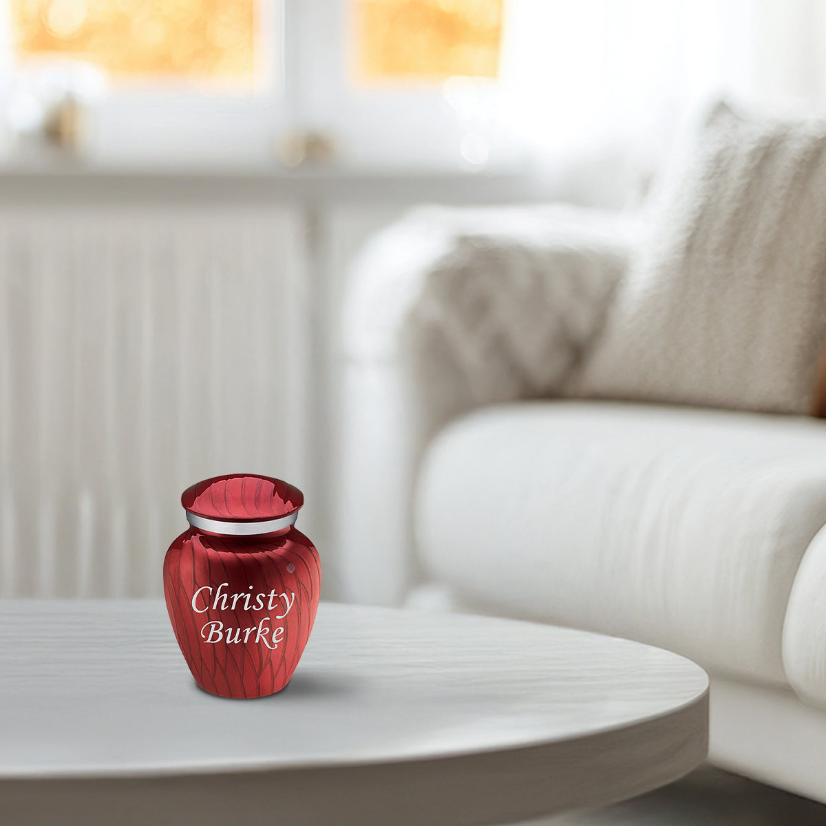 Keepsake Embrace Pearl Candy Red Custom Engraved Cremation Urn