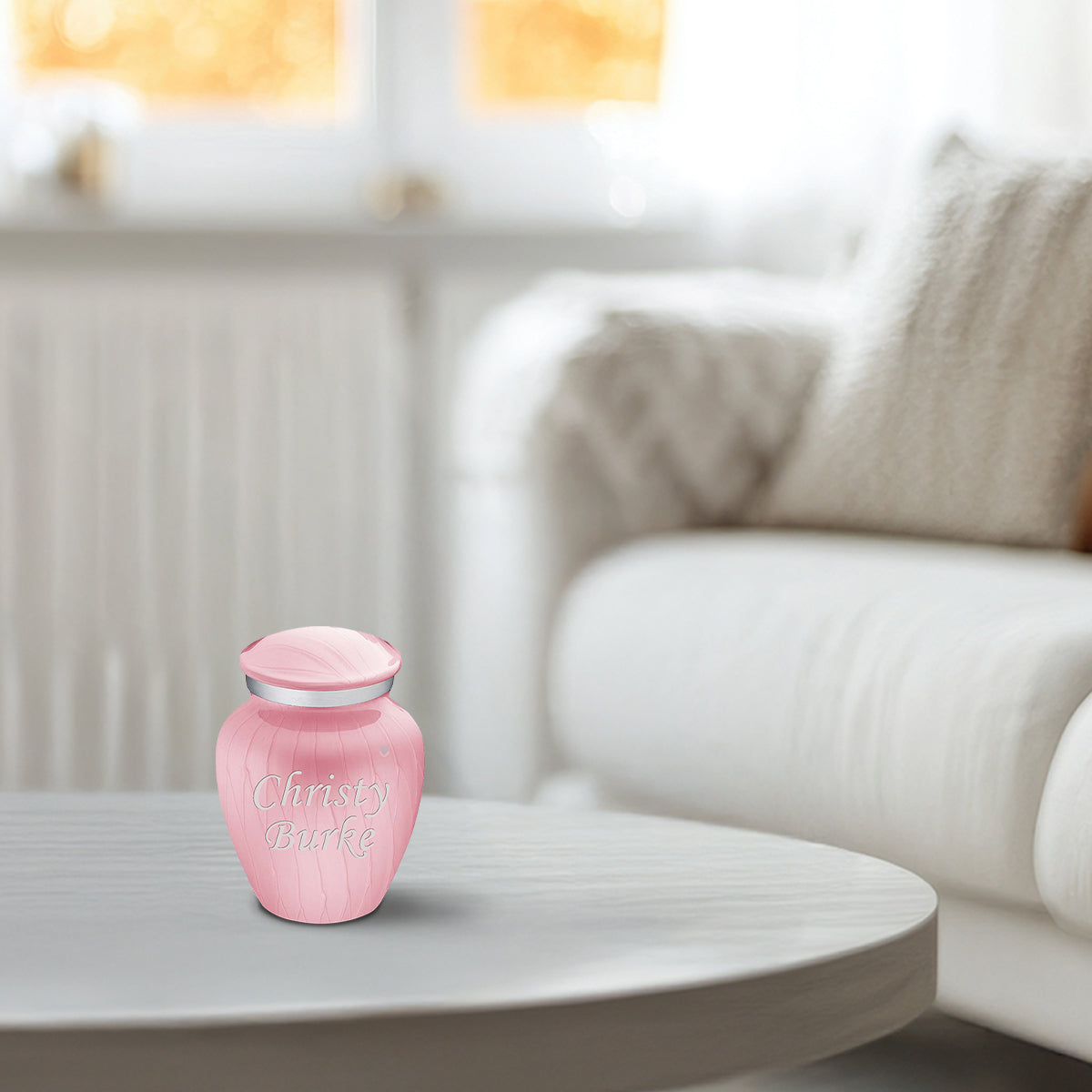 Keepsake Embrace Pearl Light Pink Custom Engraved Cremation Urn