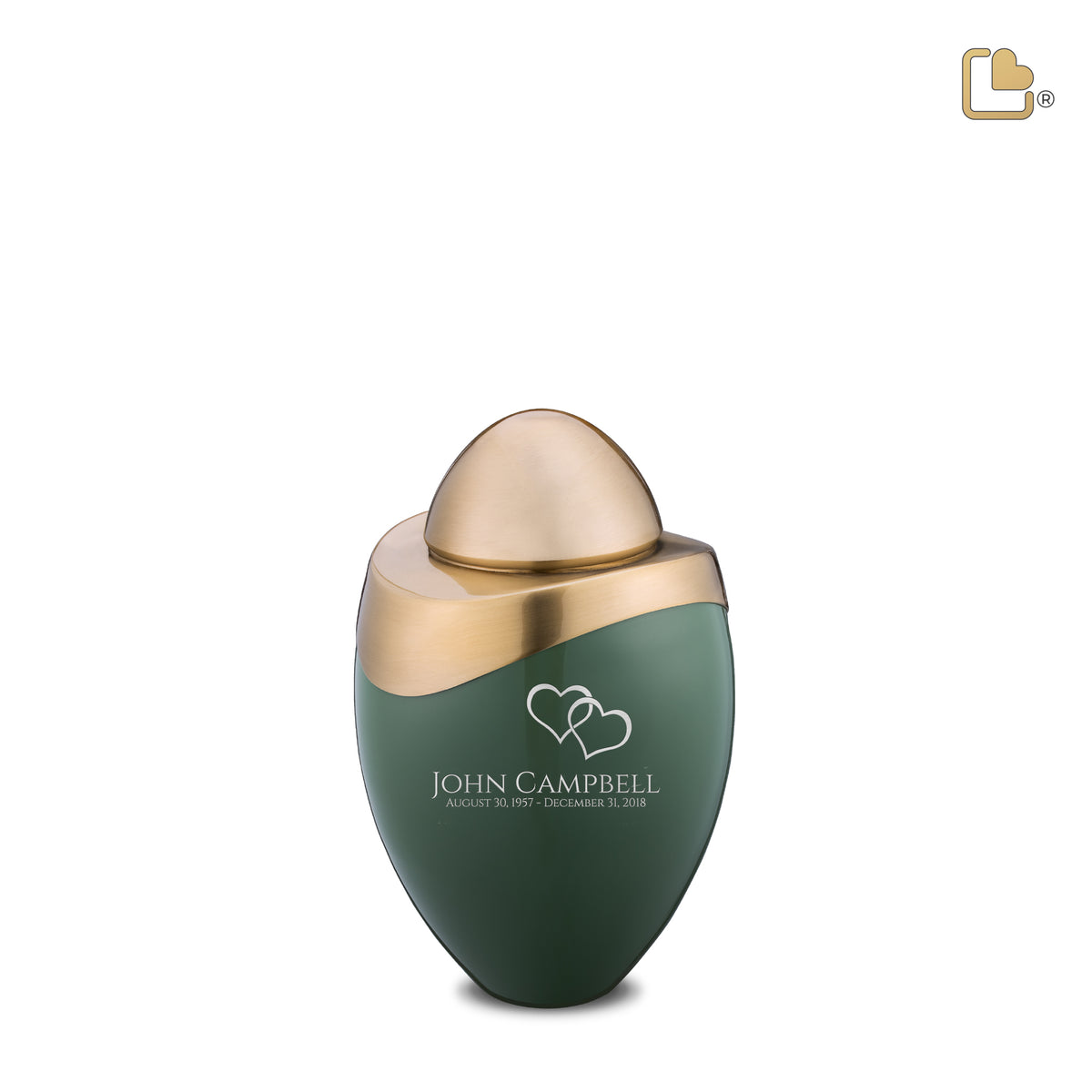 Amore Keepsake Urn Sage Green &amp; Brushed Gold