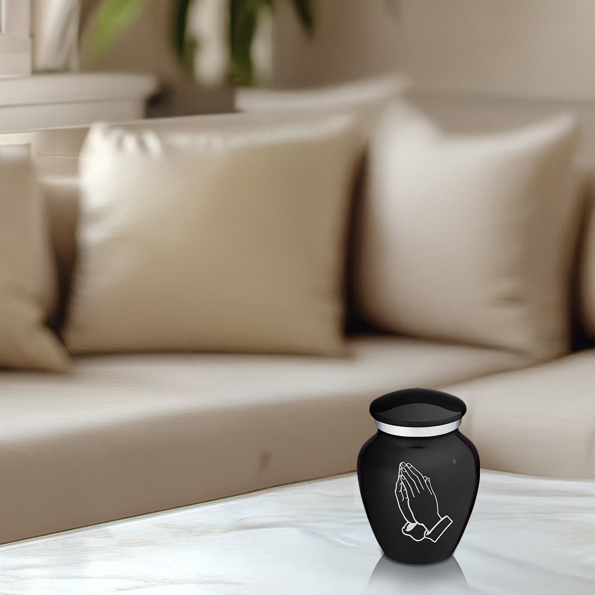 Keepsake Embrace Black Praying Hands Cremation Urn