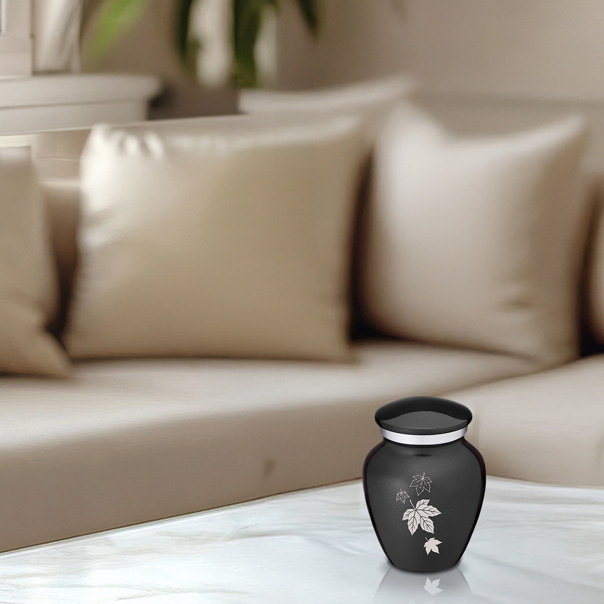 Keepsake Embrace Charcoal Falling Leaves Cremation Urn