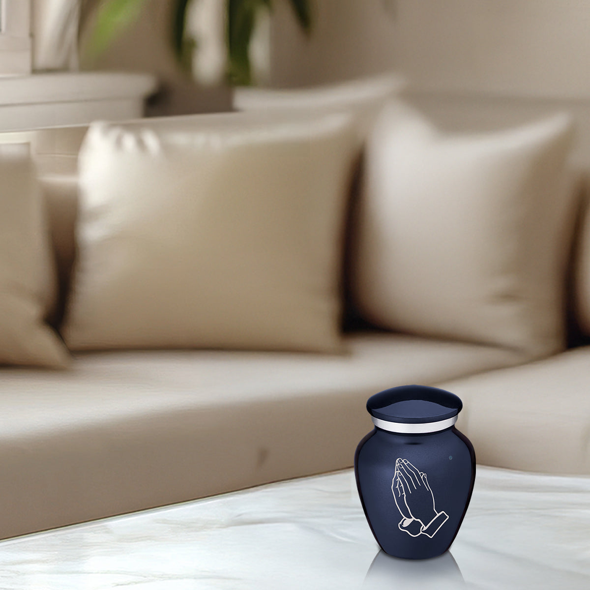 Keepsake Embrace Cobalt Blue Praying Hands Cremation Urn