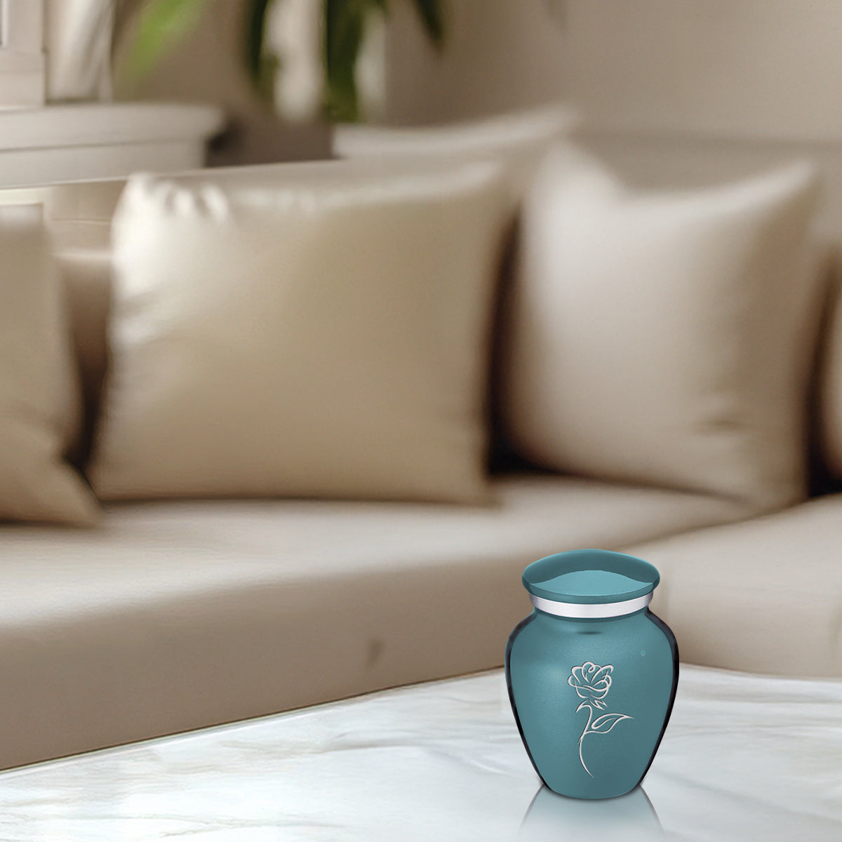 Keepsake Embrace Teal Rose Cremation Urn