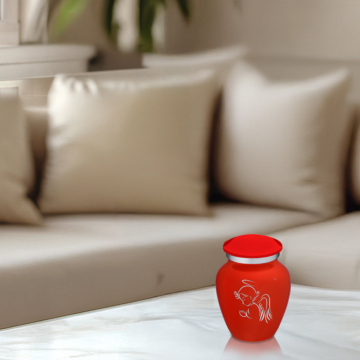 Keepsake Embrace Bright Red Angel Cremation Urn