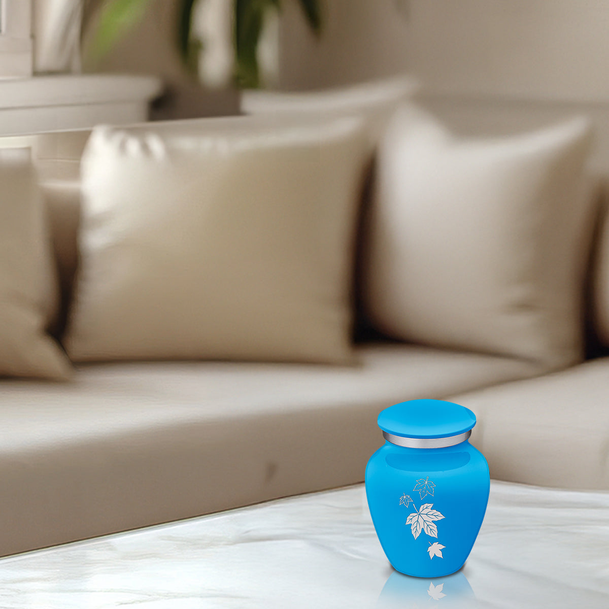 Keepsake Embrace Racing Blue Falling Leaves Cremation Urn