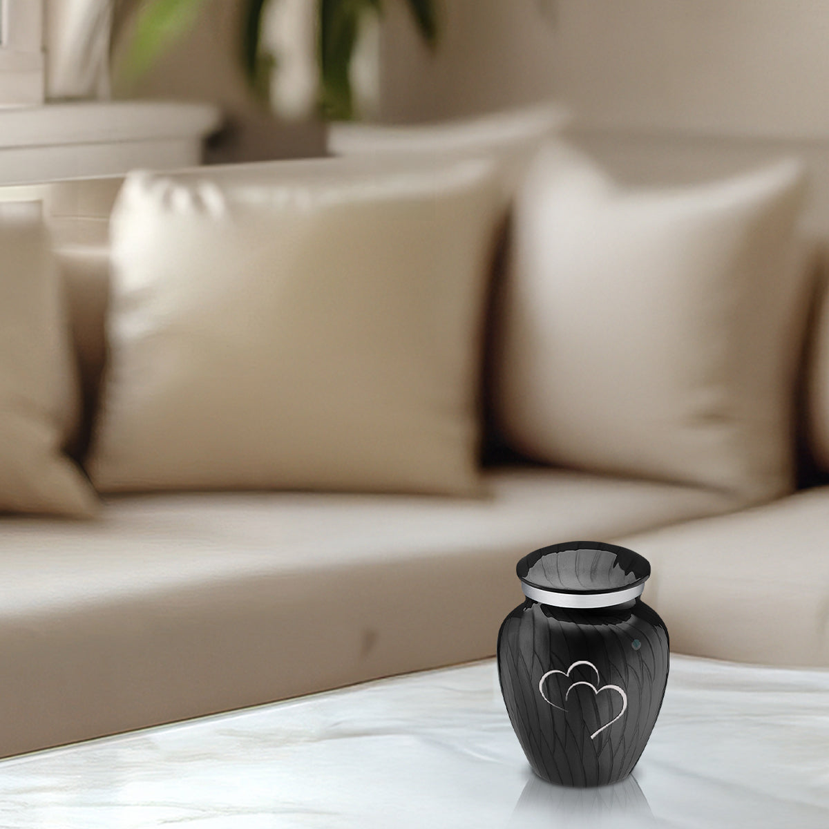 Keepsake Embrace Pearl Black Hearts Cremation Urn