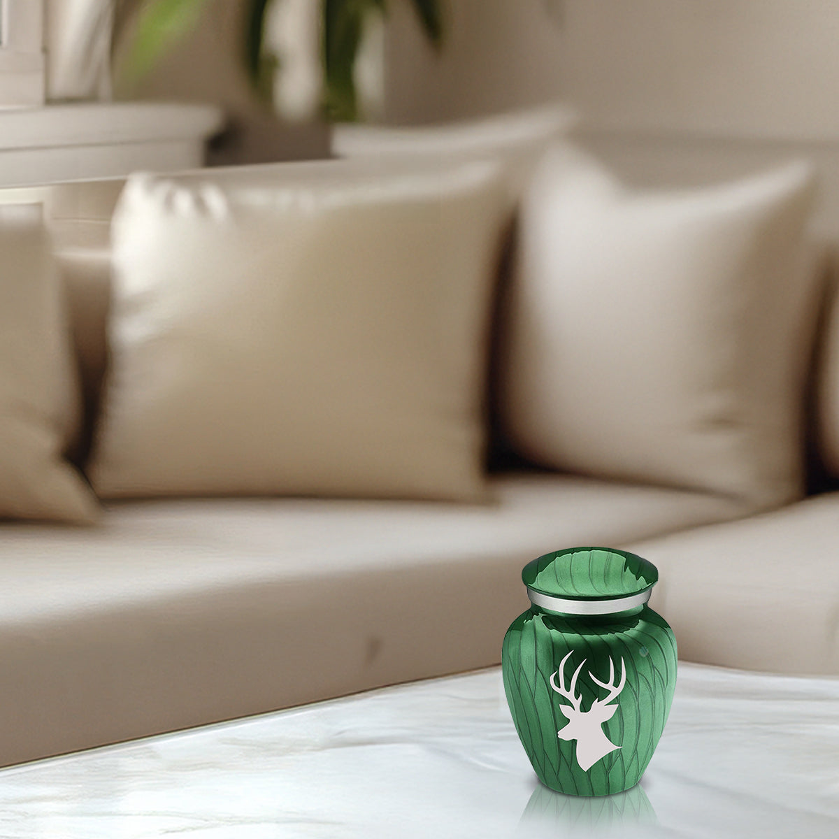 Keepsake Embrace Pearl Green Deer Cremation Urn