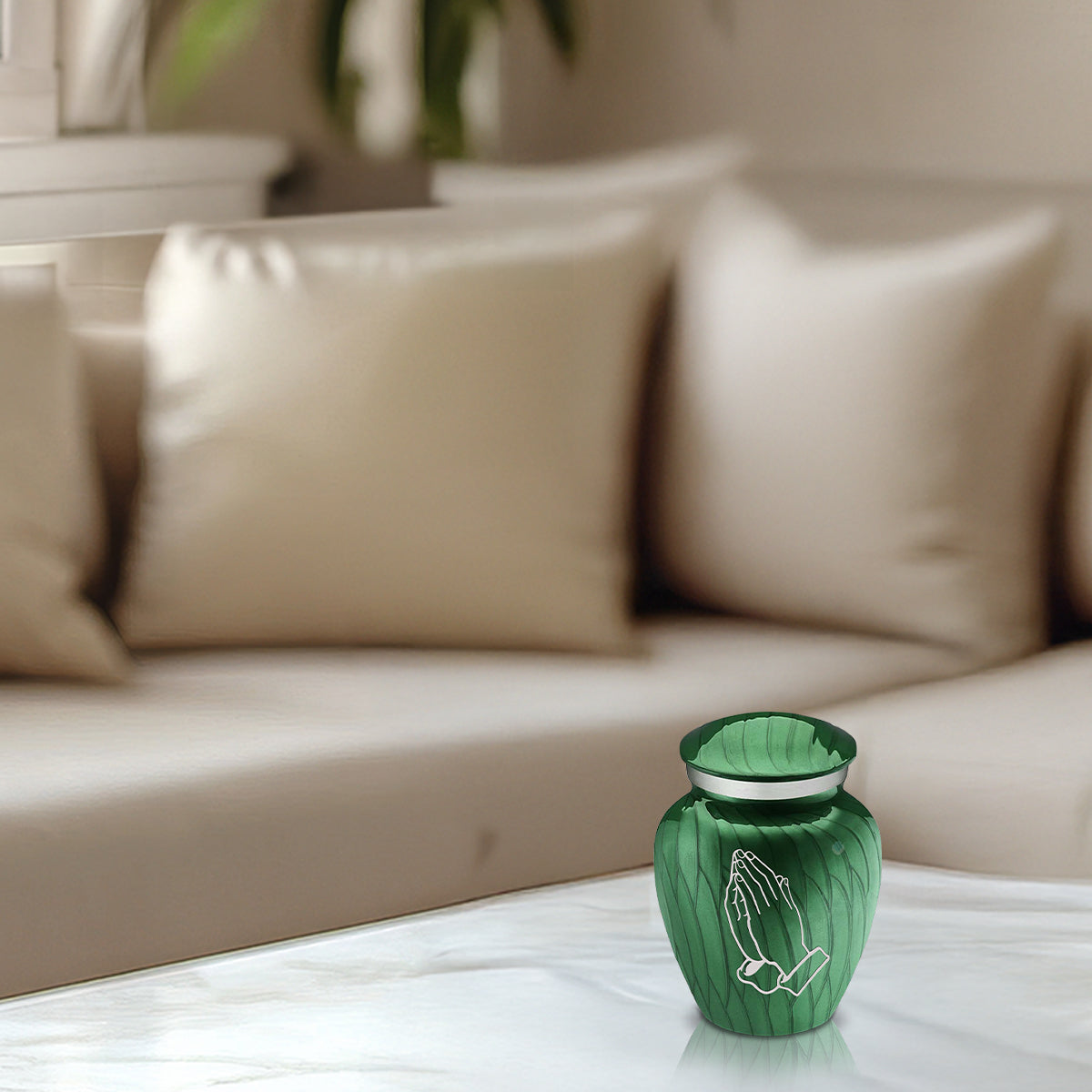 Keepsake Embrace Pearl Green Praying Hands Cremation Urn