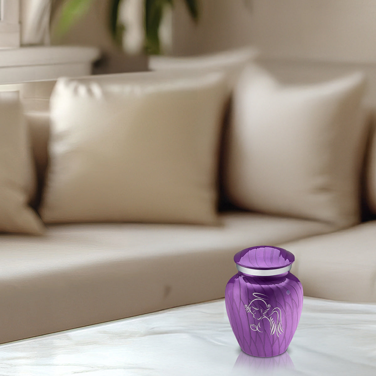 Keepsake Embrace Pearl Purple Angel Cremation Urn