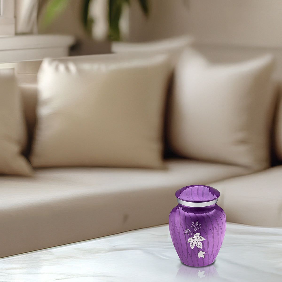 Keepsake Embrace Pearl Purple Falling Leaves Cremation Urn