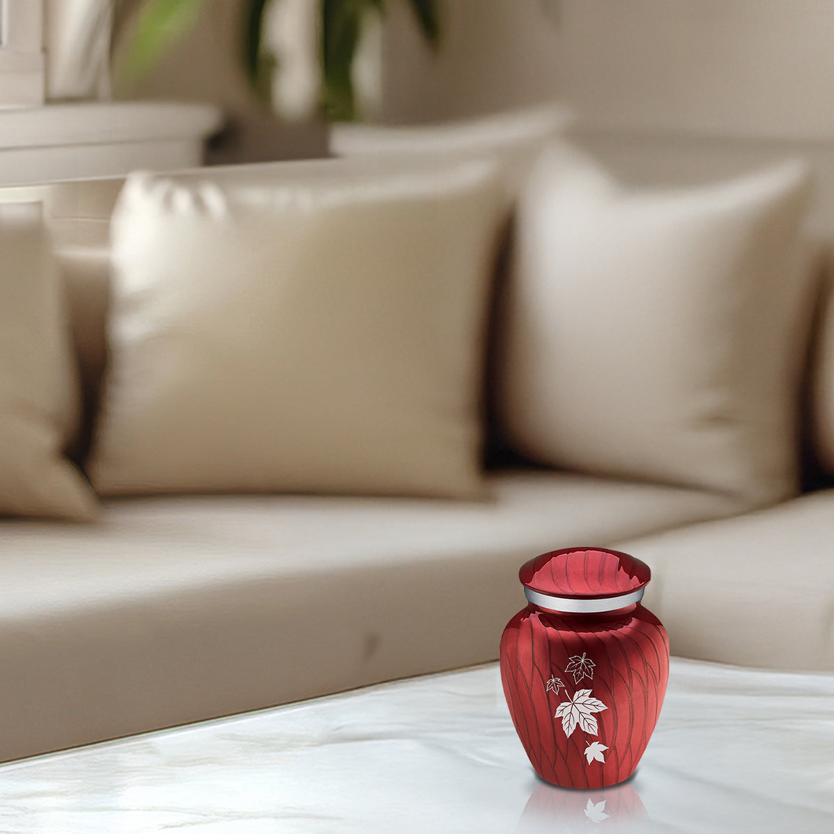 Keepsake Embrace Pearl Candy Red Falling Leaves Cremation Urn