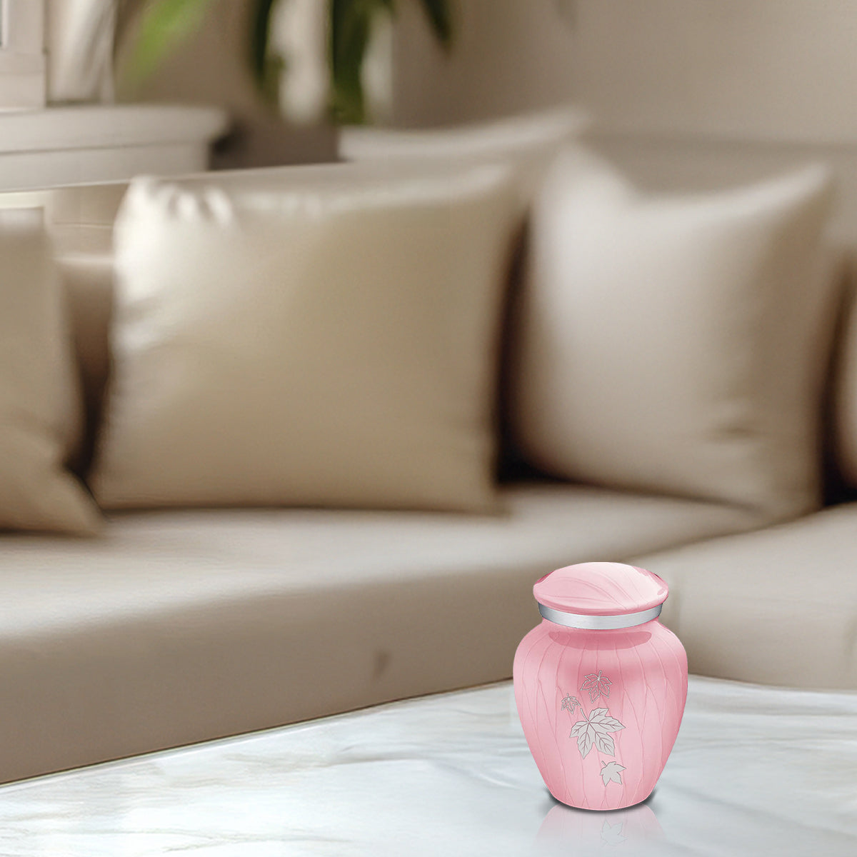 Keepsake Embrace Pearl Light Pink Falling Leaves Cremation Urn