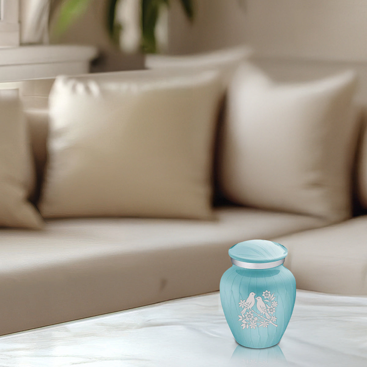 Keepsake Embrace Pearl Light Blue Songbirds Cremation Urn