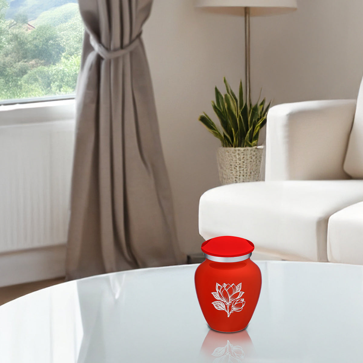 Keepsake Embrace Bright Red Magnolia Flower Cremation Urn