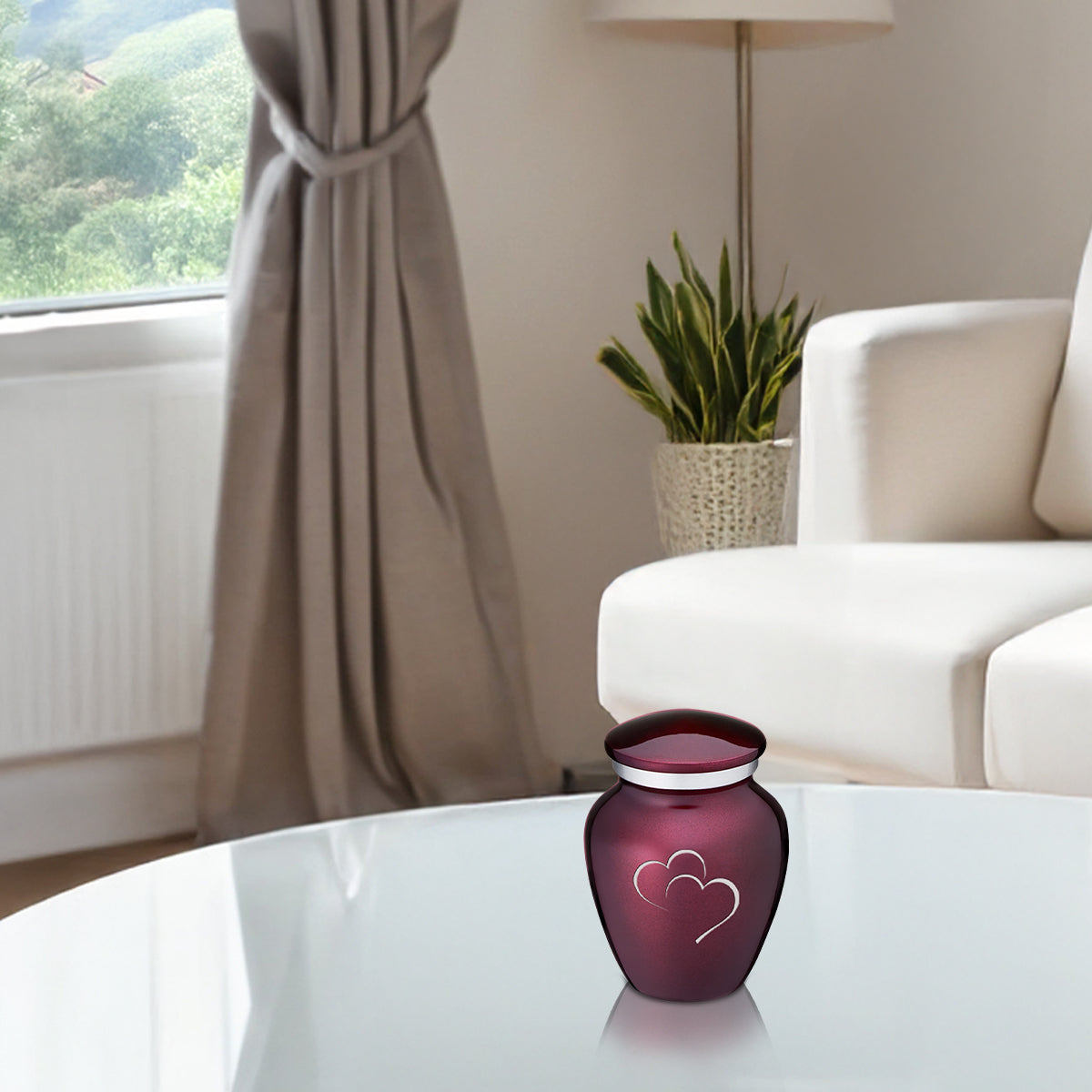 Keepsake Embrace Cherry Purple Hearts Cremation Urn