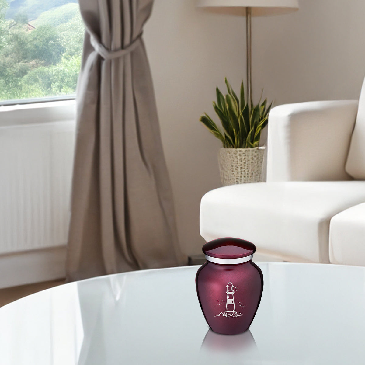 Keepsake Embrace Cherry Purple Lighthouse Cremation Urn
