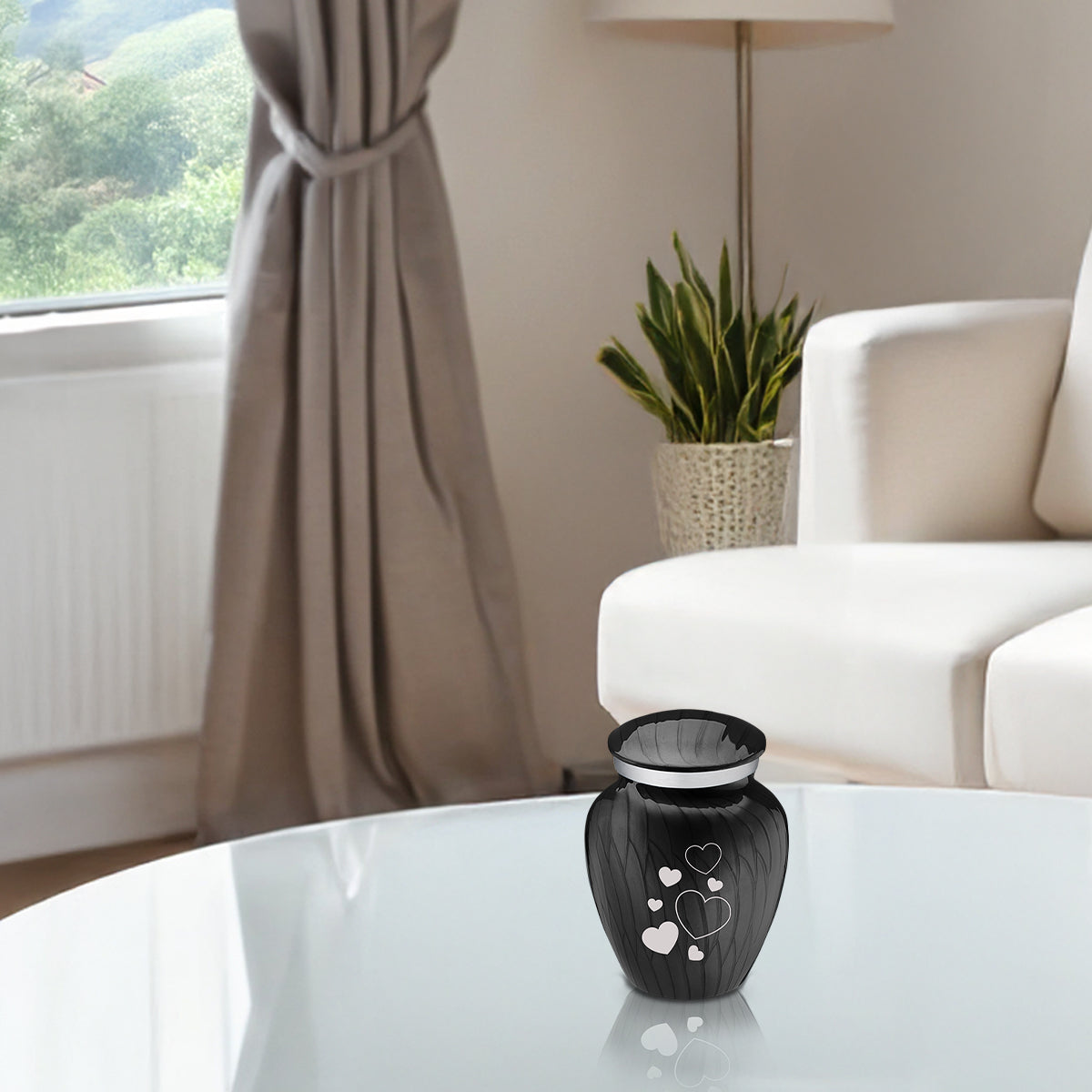 Keepsake Embrace Pearl Black Floating Heart Cremation Urn